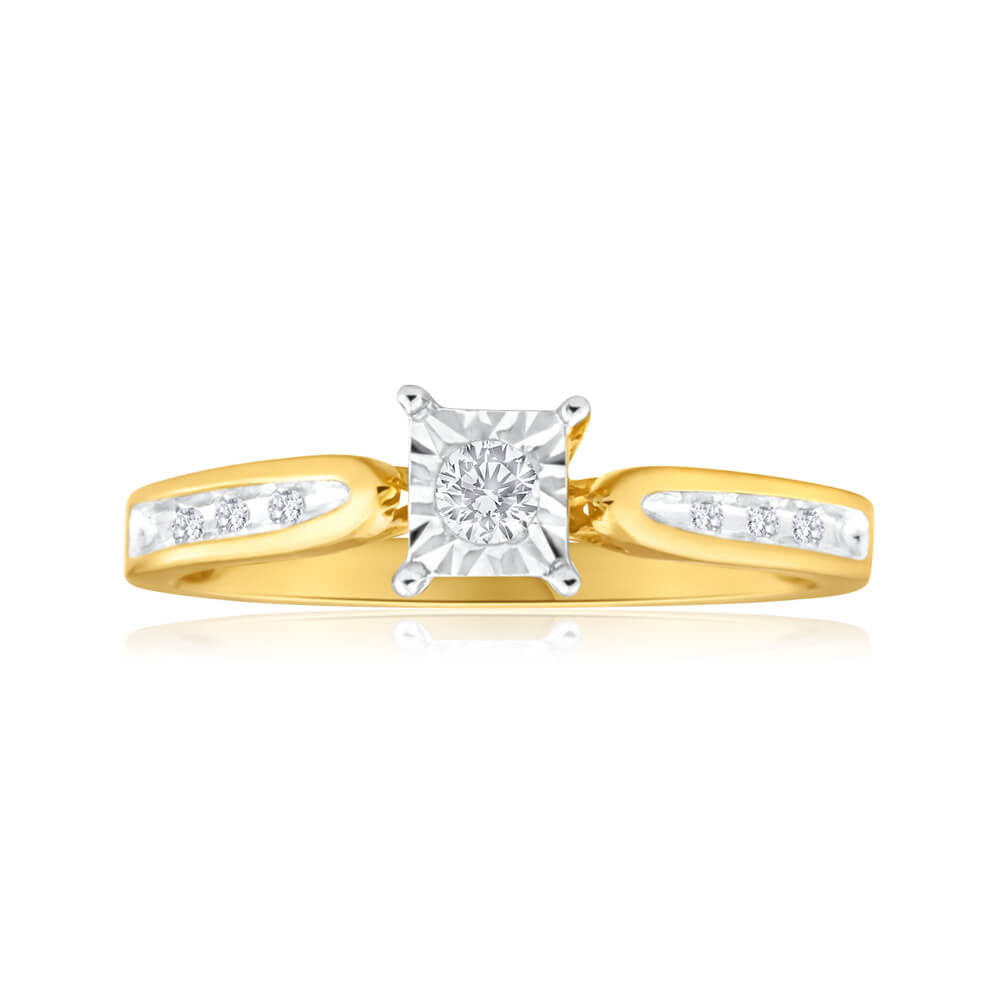 9ct Yellow Gold Ring With 0.15 Carats Of Claw Set Diamonds