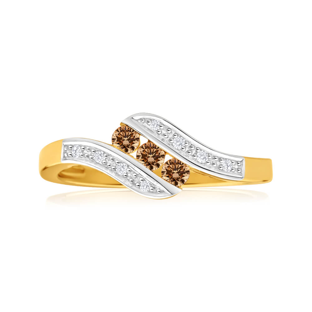 Australian Diamond 9ct Yellow Gold Diamond Trilogy Ring