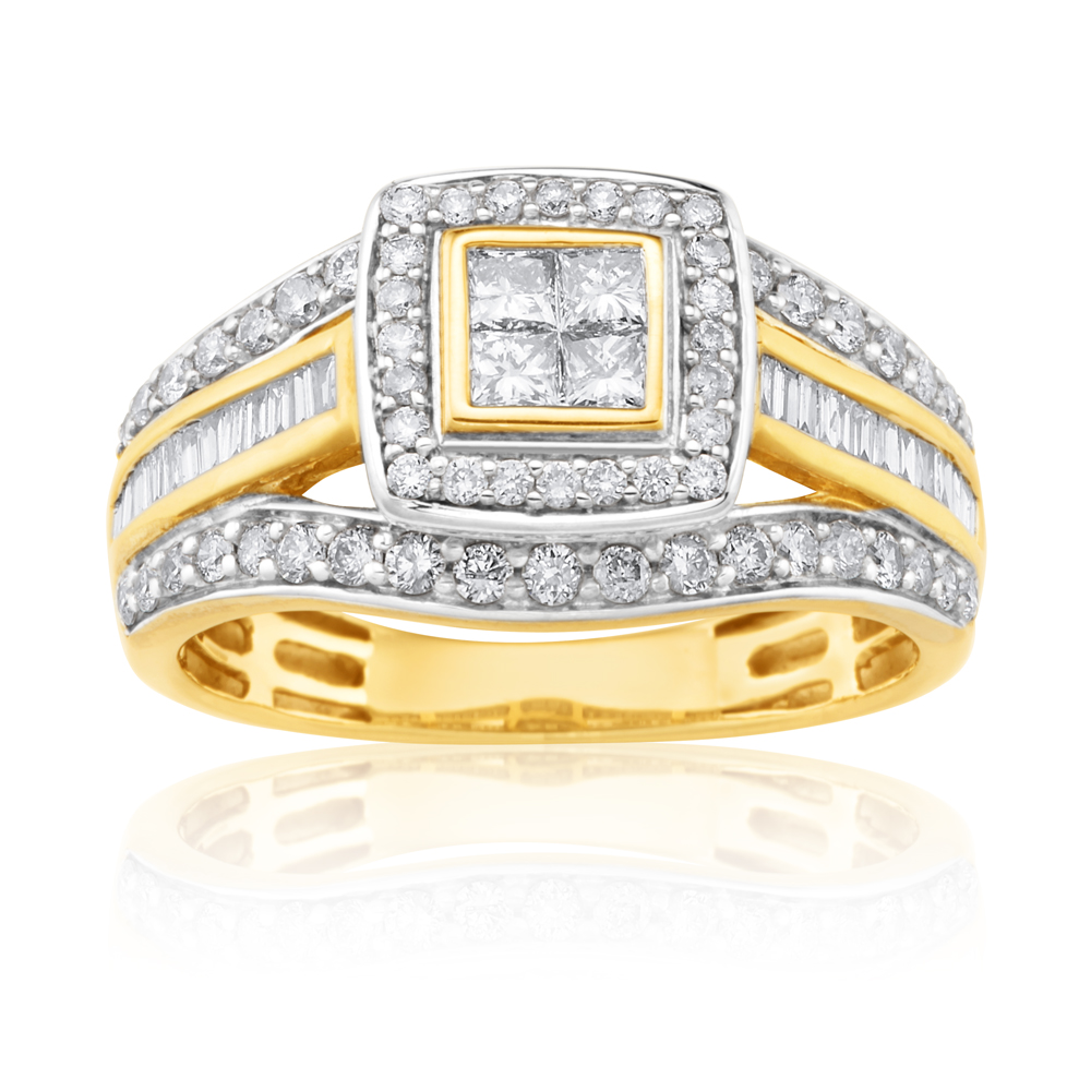 9ct Yellow Gold 1 Carat Diamond Ring Set With 86  Diamonds