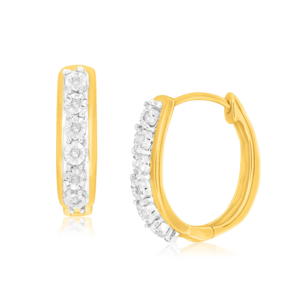 9ct Charming Yellow Gold Diamond Hoop Earrings