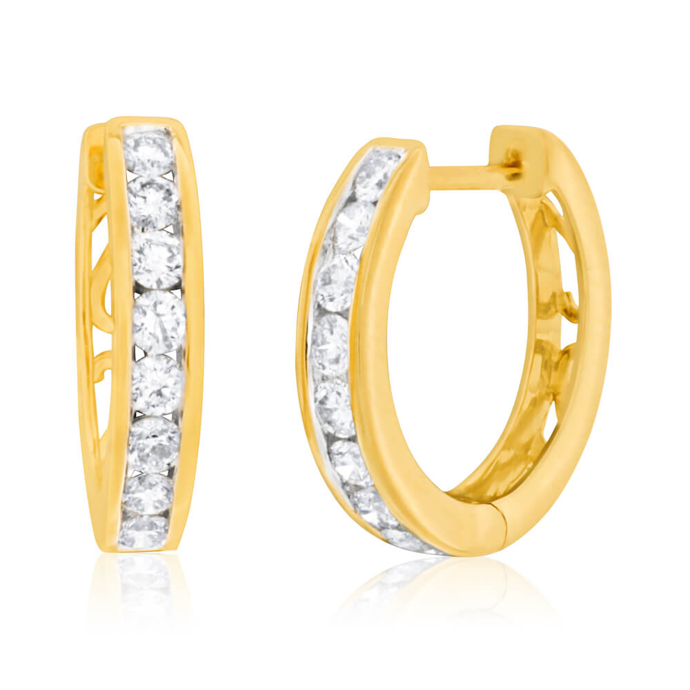 9ct Yellow Gold Diamond Stud Earrings With 1 Carat Of Diamonds