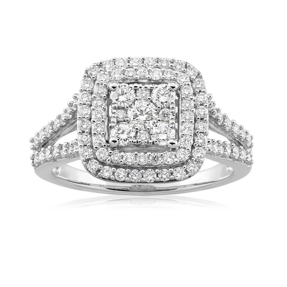 9ct White Gold 1 Carat Diamond Ring With 91 Beautiful Diamonds