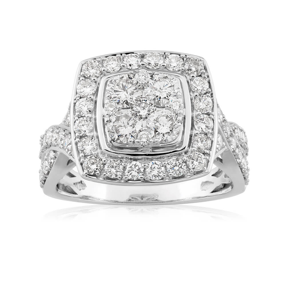 9ct White Gold Diamond Ring Set With 57 Beautiful Diamonds