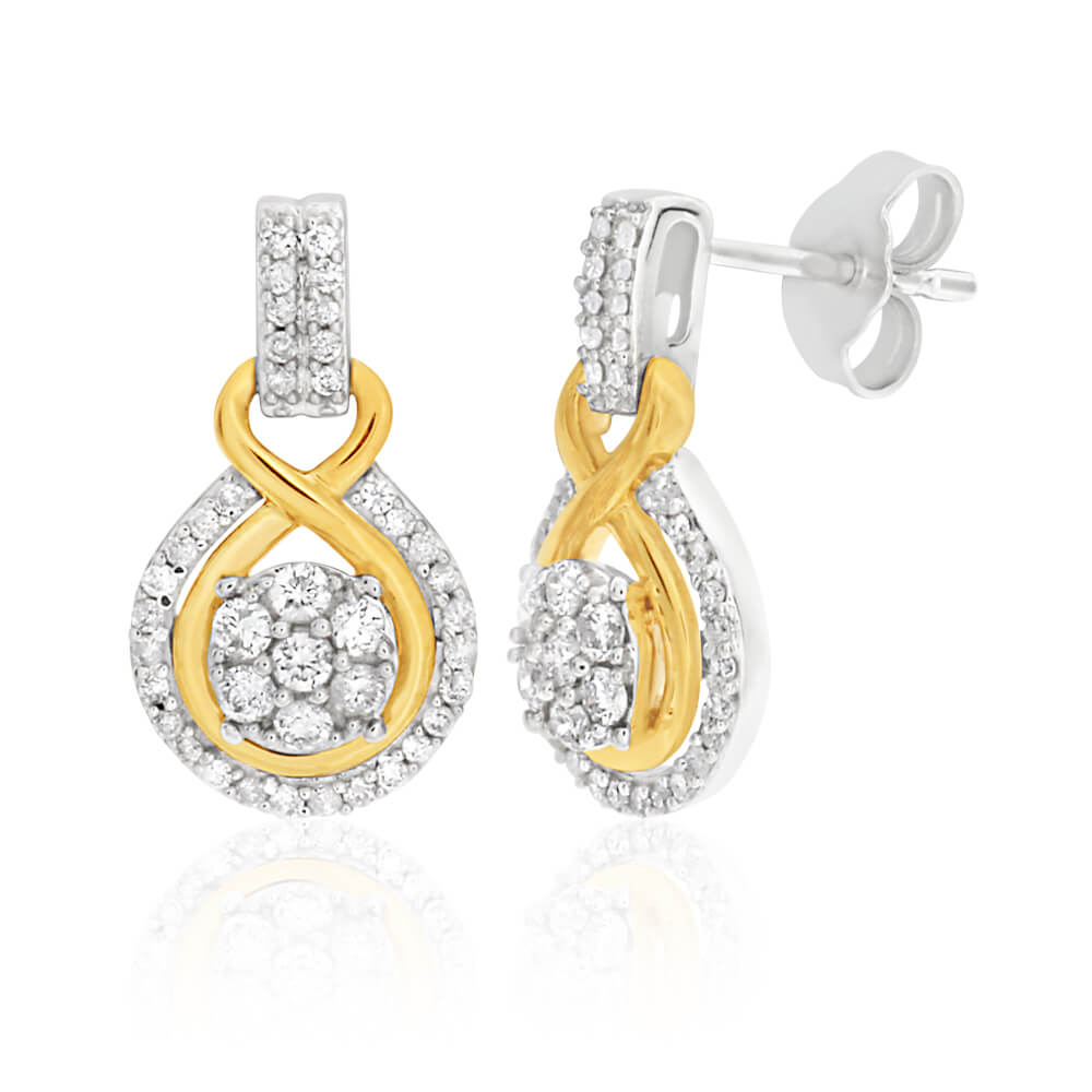 9ct Elegant White Gold Diamond Drop Earrings