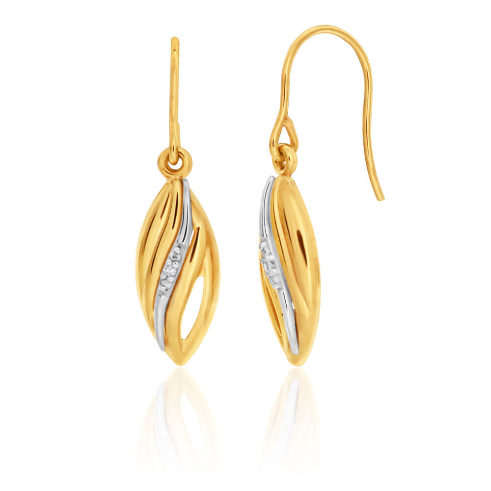 9ct Elegant Yellow Gold Diamond Drop Earrings
