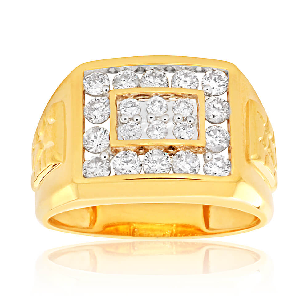 9ct Yellow Gold 1 Carat Diamond Ring Set With 20 Brilliant Cut Diamonds