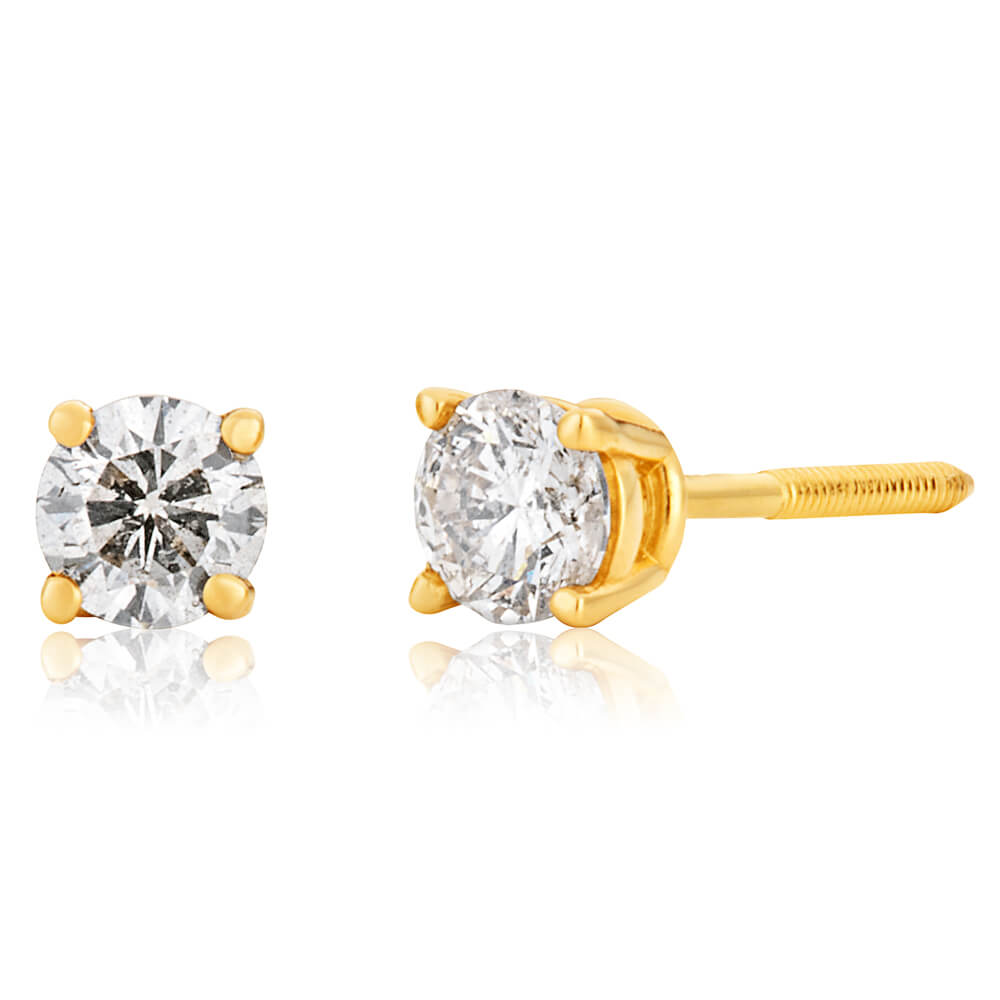 14ct Yellow Gold 0.3 Carat Diamond Stud Earrings with Screw Back Butterfly