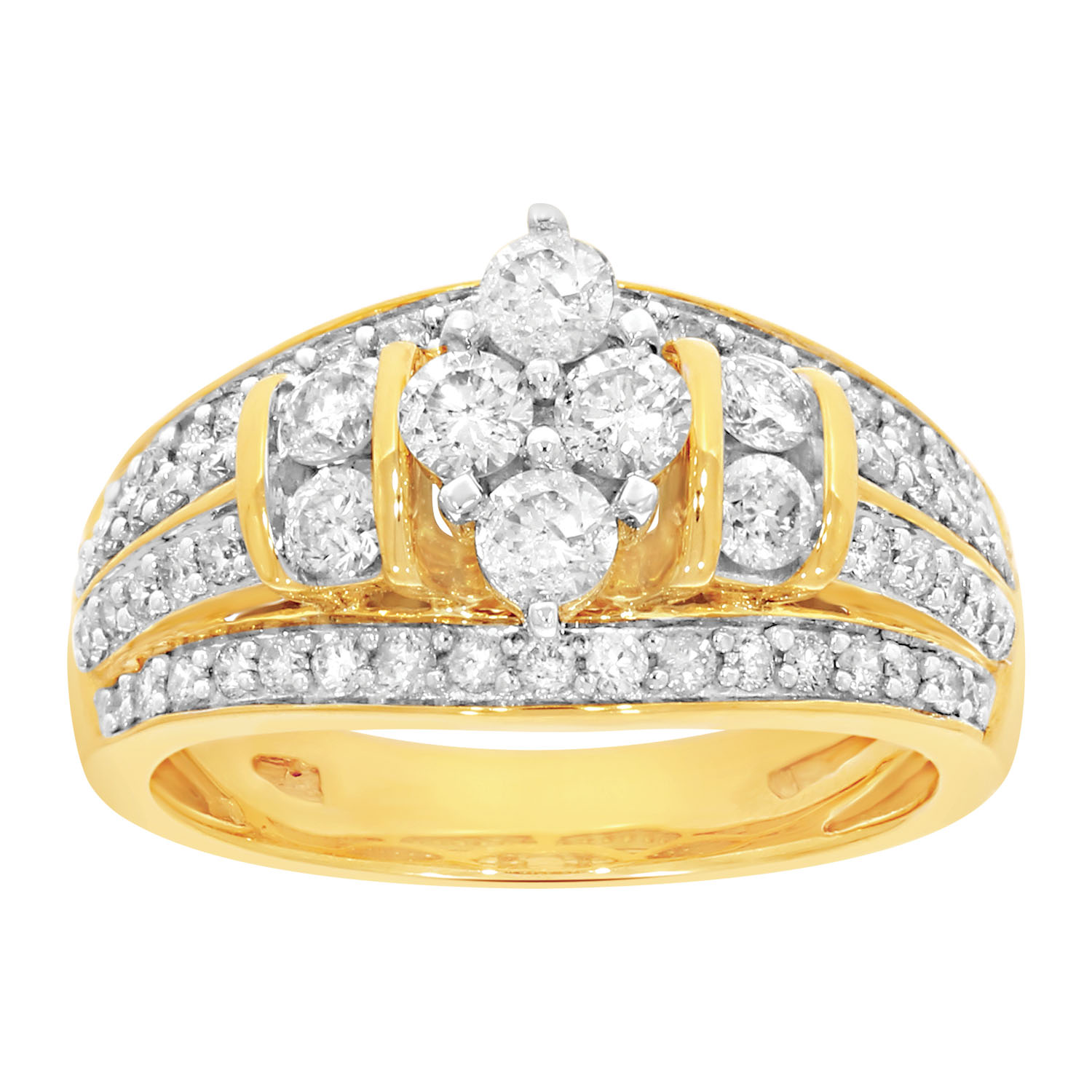 9ct Yellow Gold Dress Ring With 1.50 Carats Brilliant Diamonds