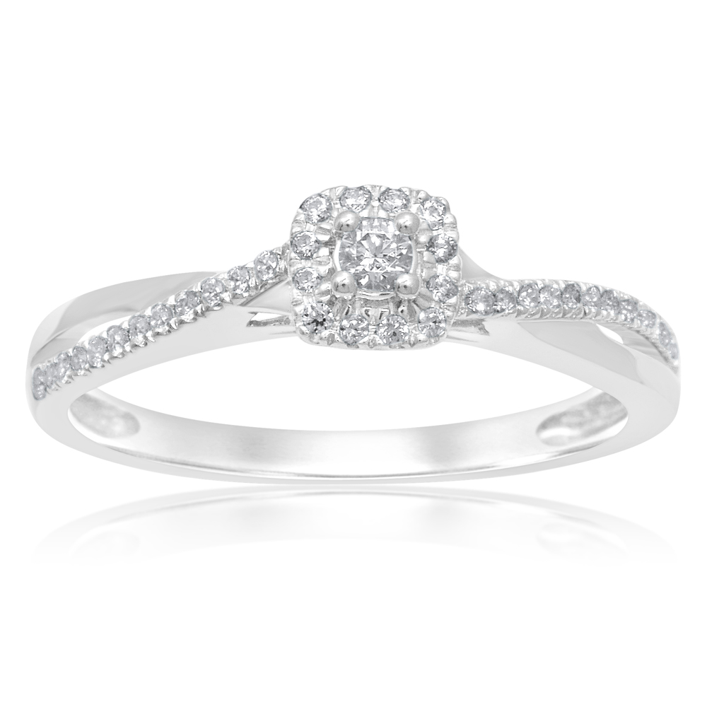 9ct White Gold Solitaire Ring with 1/5 Carat of Diamonds