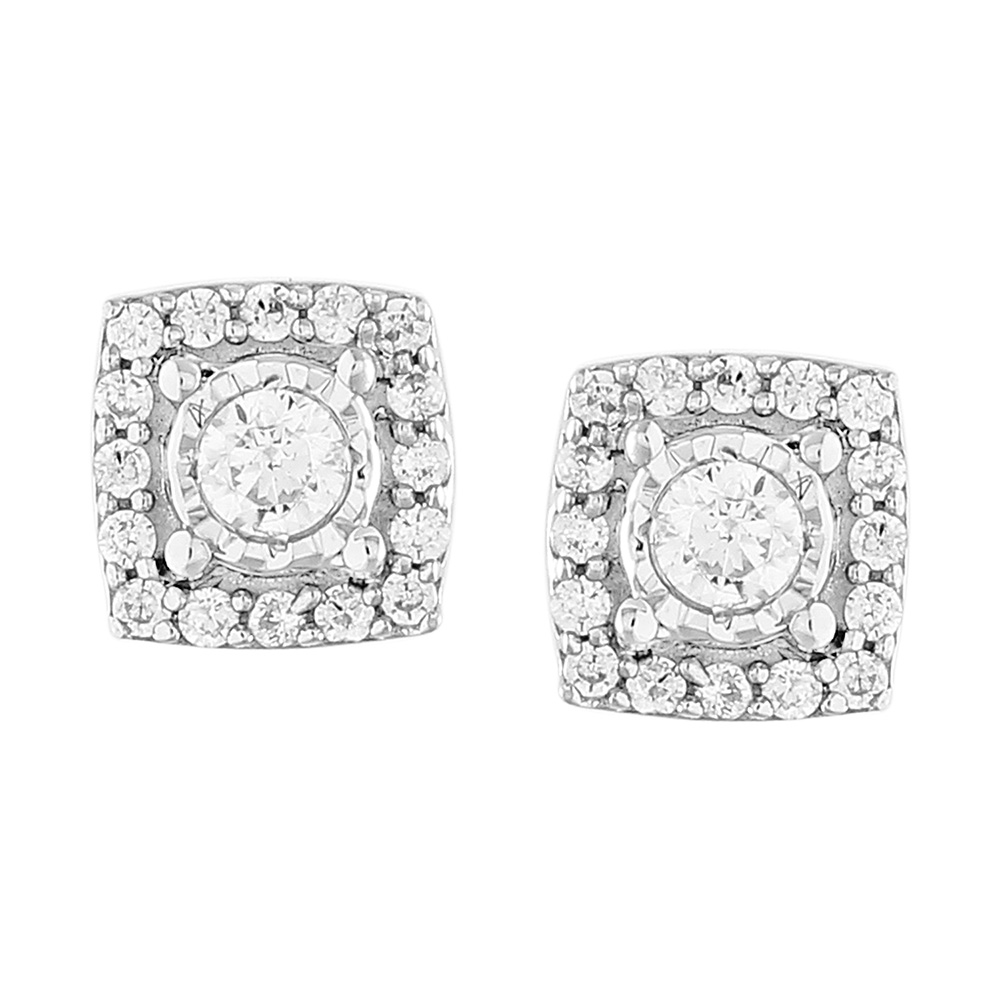 9ct White Gold 0.15 Carat Diamond Earrings with 34 Brilliant Cut Diamonds