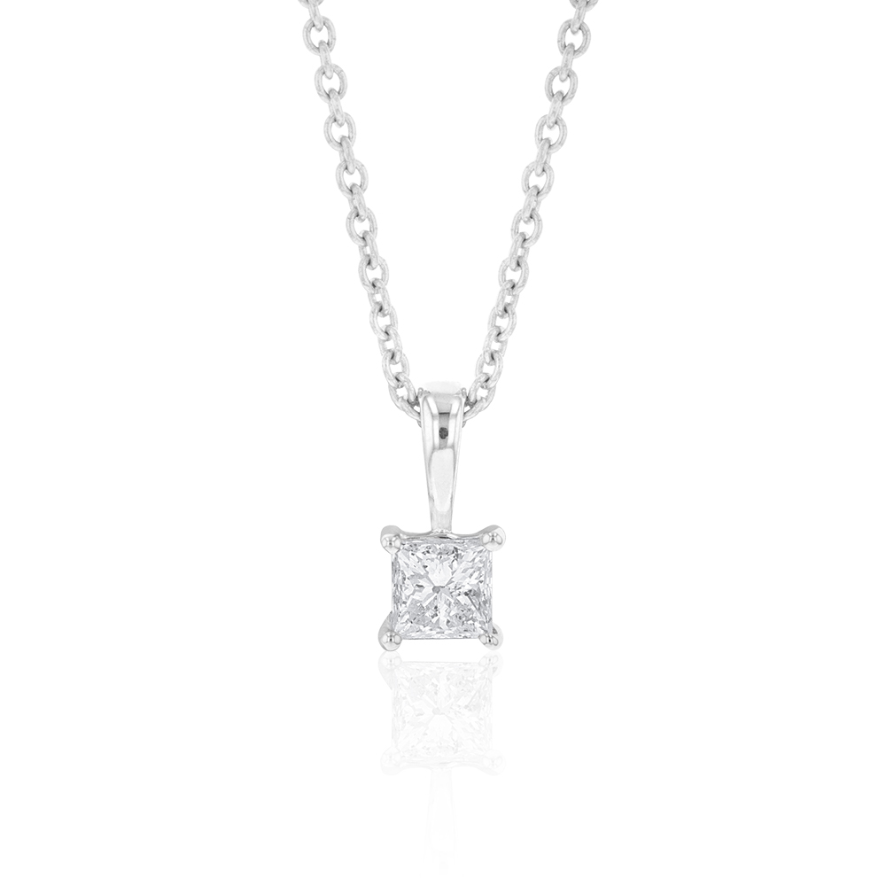 0.25ct Princess Diamond Solitaire Pendant on Chain in 18ct White Gold