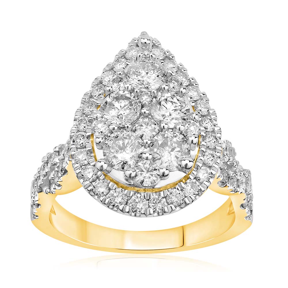 9ct Yellow Gold 2 Carat Diamond Pear Shaped Ring