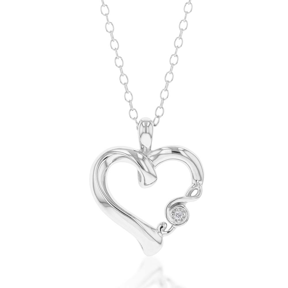 Sterling Silver Diamond Heart with Treble Cleff Pendant with Chain