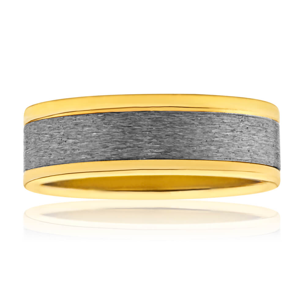 Flawless Cut 9ct Yellow Gold & Titanium 7mm Ring