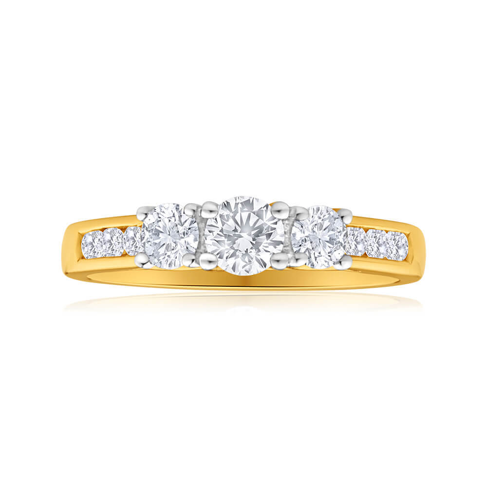 Flawless Cut 18ct Yellow Gold & White Gold Diamond Ring With 10 Diamonds (TW=90-99PT)