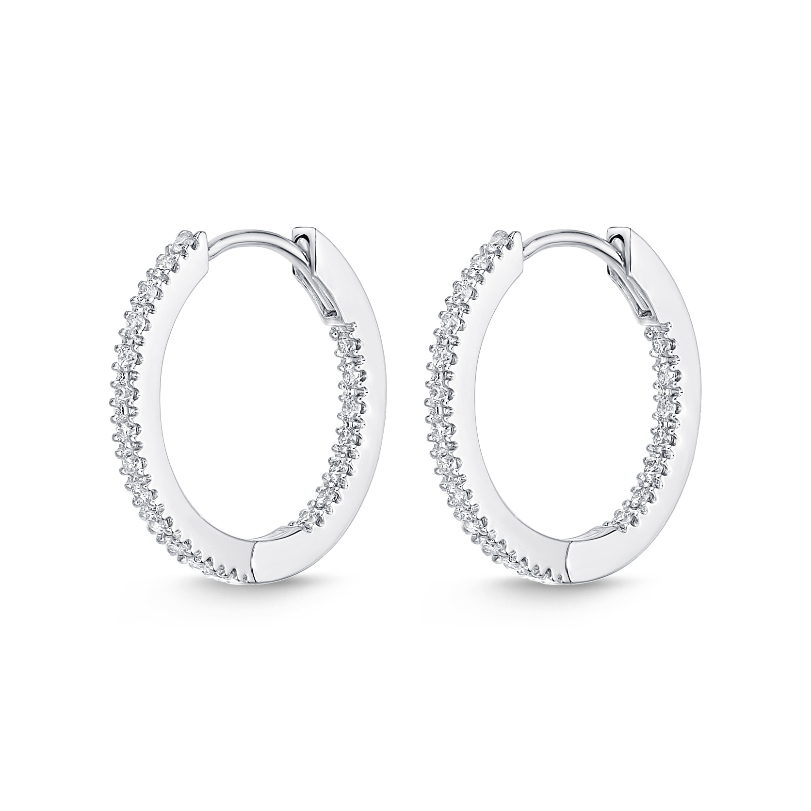 Memoire 18ct White Gold 0.30 Carat Diamond Classic Oval Hoop Earrings 17X16mm