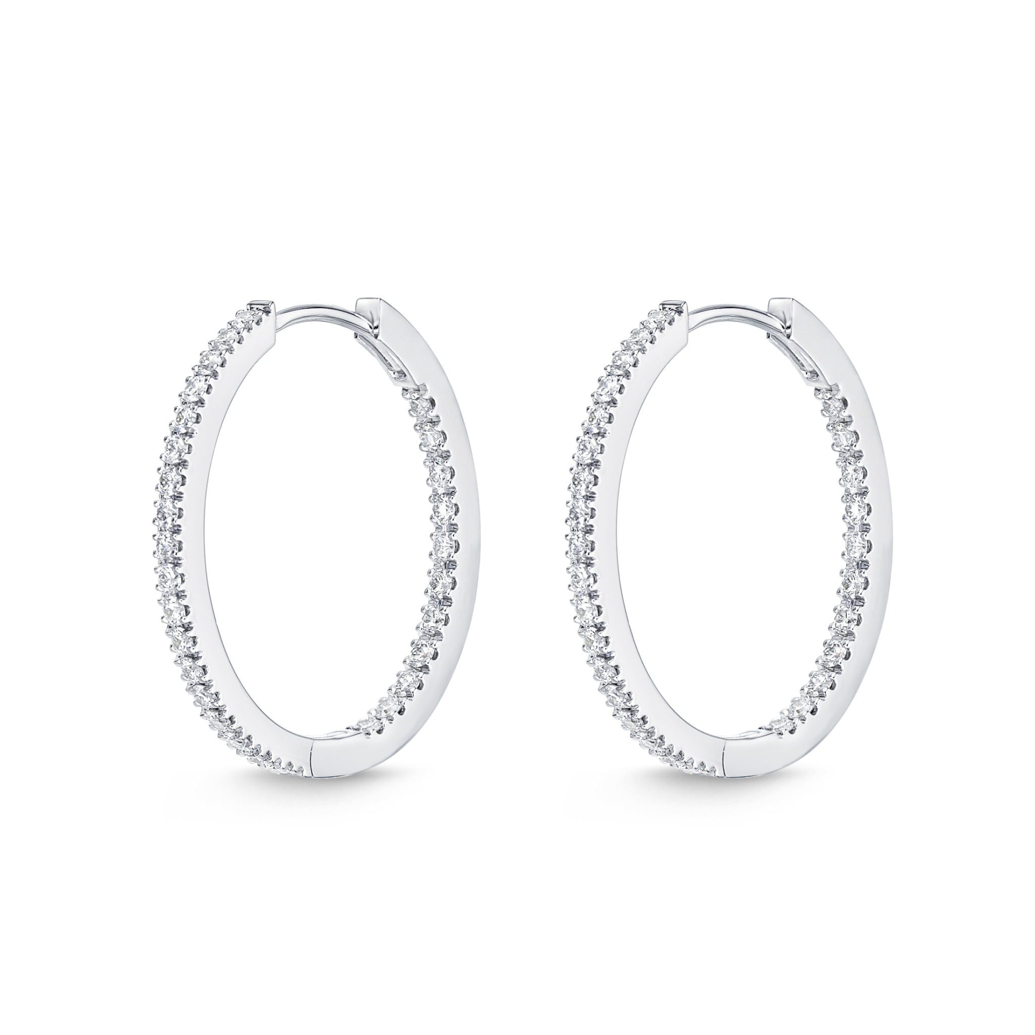Memoire 18ct White Gold 1/2 Carat Diamond Classic Oval Diamond Hoop Earrings 20x18mm