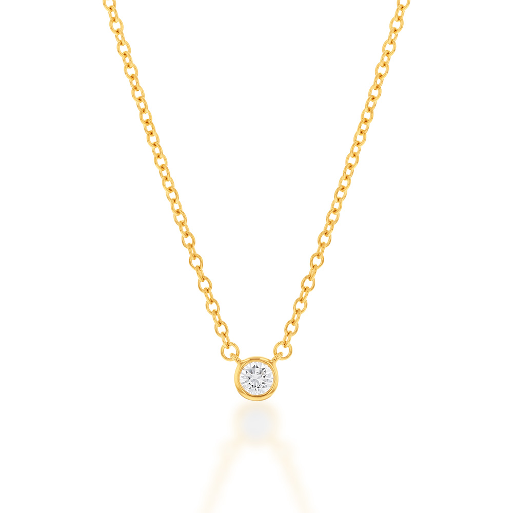 Memoire Solitaire Bezel 10-14Pt Diamond Pendant in 18ct Yellow Gold with Chain