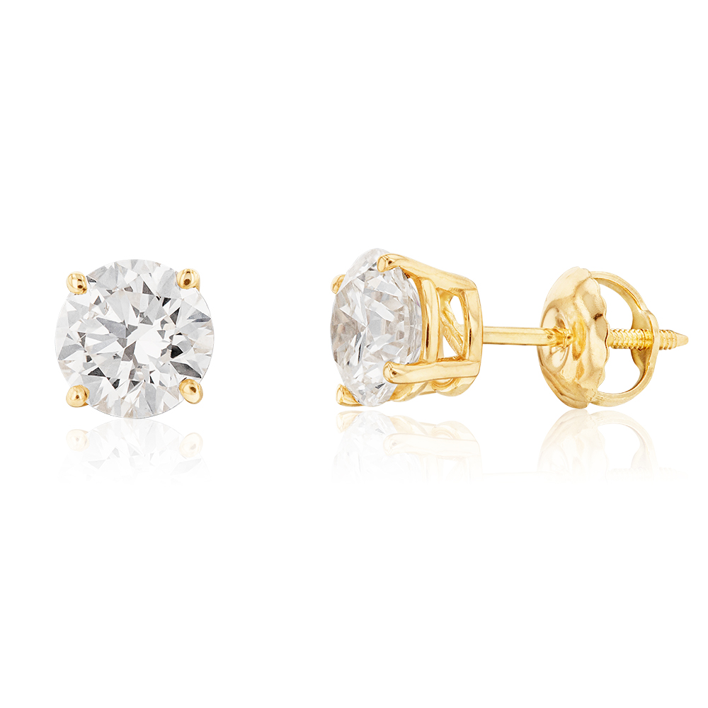 Luminesce Lab Grown Diamond TW=1.5 Carat Solitaire Stud Earrings in 14ct Yellow Gold