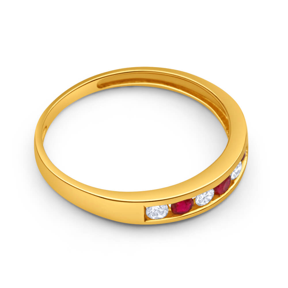 9ct Yellow Gold Created Ruby and Cubic Zirconia Channel Set Ring