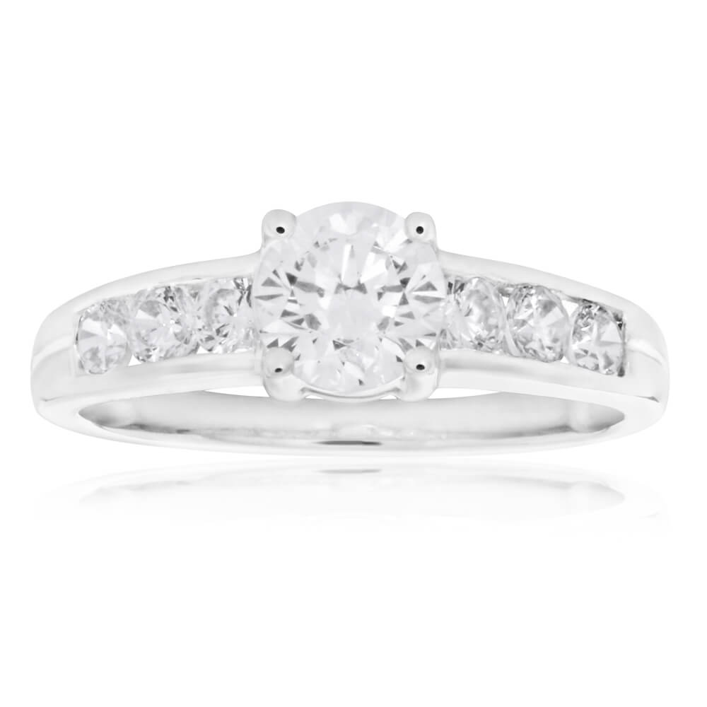 9ct White Gold Cubic Zirconia 6mm Solitaire Fancy Ring