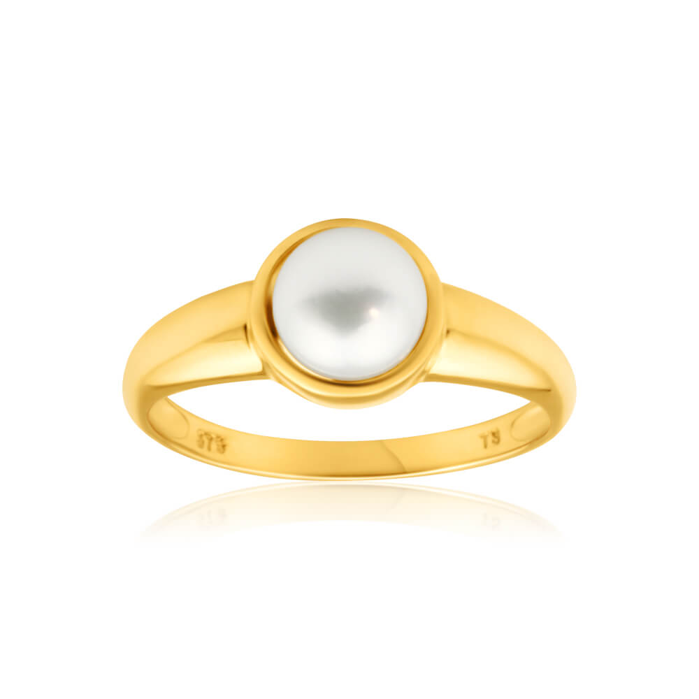 9ct Yellow Gold 6.5mm Cultured Pearl Ring