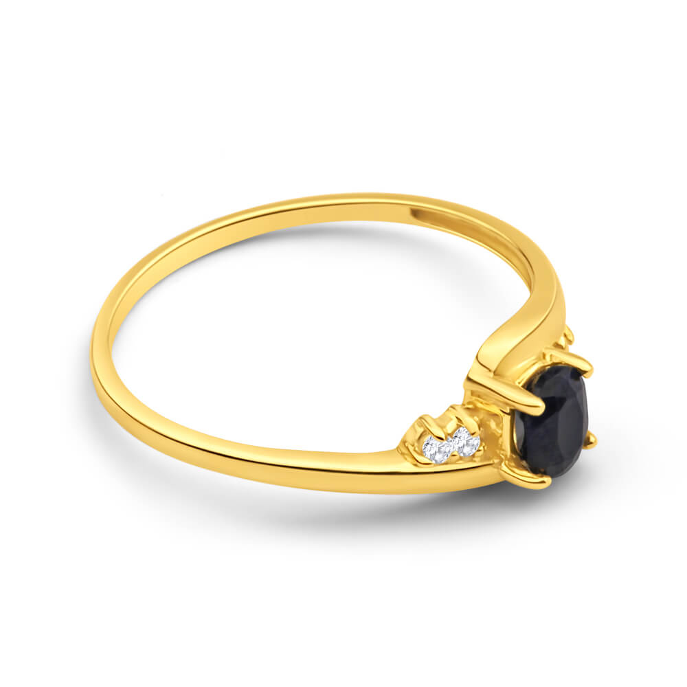 9ct Yellow Gold Cubic Zirconia + Natural Black Sapphire Ring