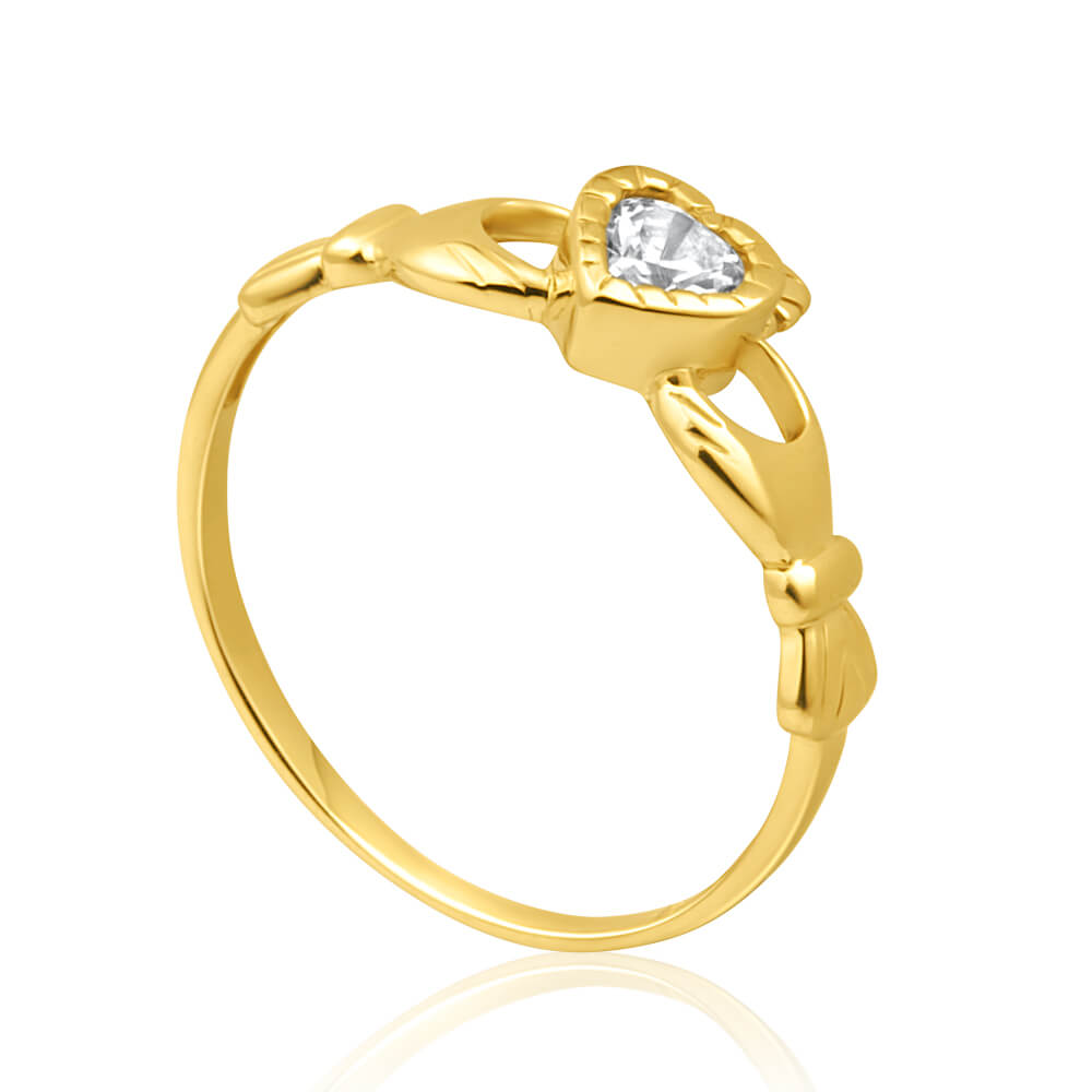9ct Yellow Gold Cubic Zirconia Heart Claddagh Ring