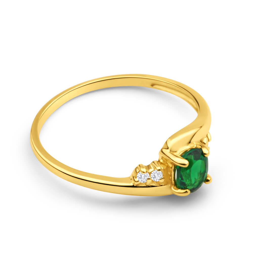9ct Yellow Gold Created Emerald + Cubic Zirconia Ring