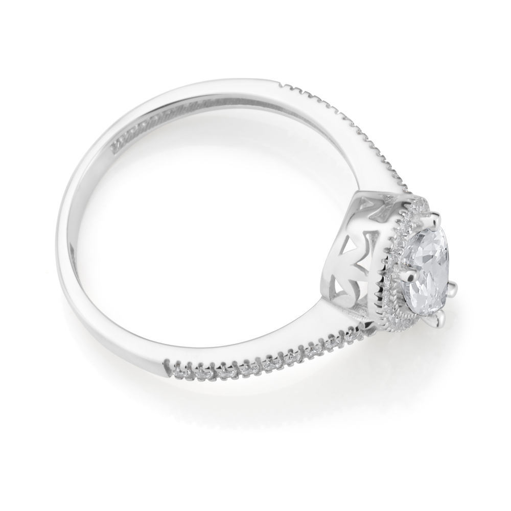 9ct White Gold Zirconia Pear Shaped Halo Ring