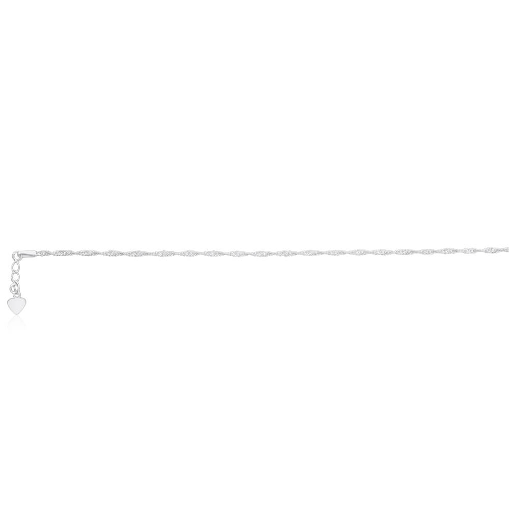 Sterling Silver 26cm Singapore Chain Anklet with Drop Heart