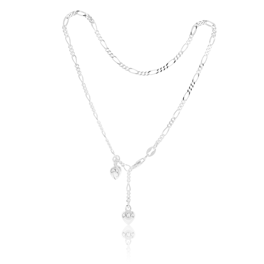 Sterling Silver Figaro 1:3 Hearts Anklet