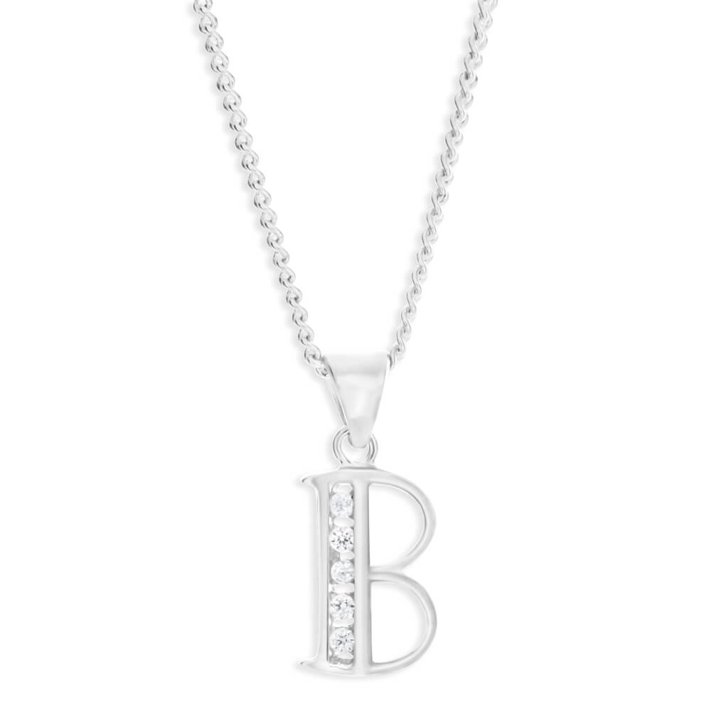 Sterling Silver Cubic Zirconia Initial "B" Pendant