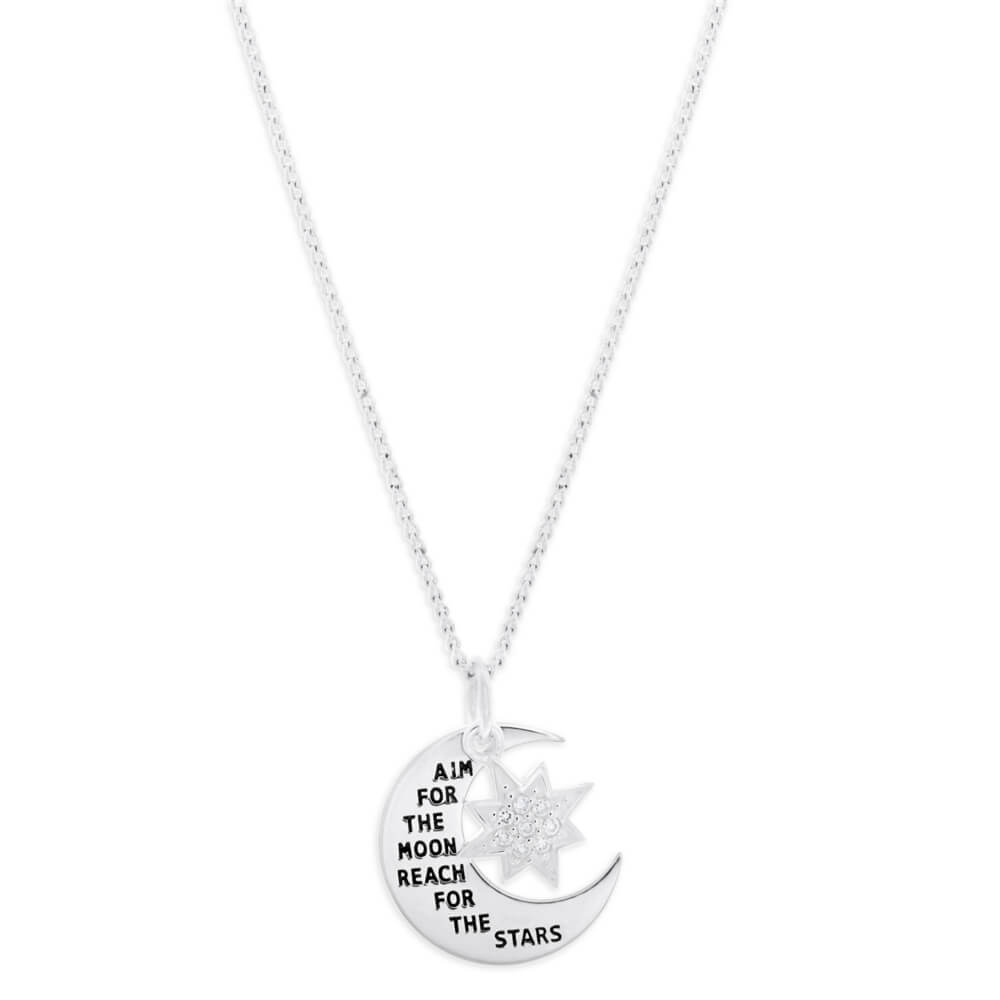 Sterling Silver Cubic Zirconia Moon & Star Pendant