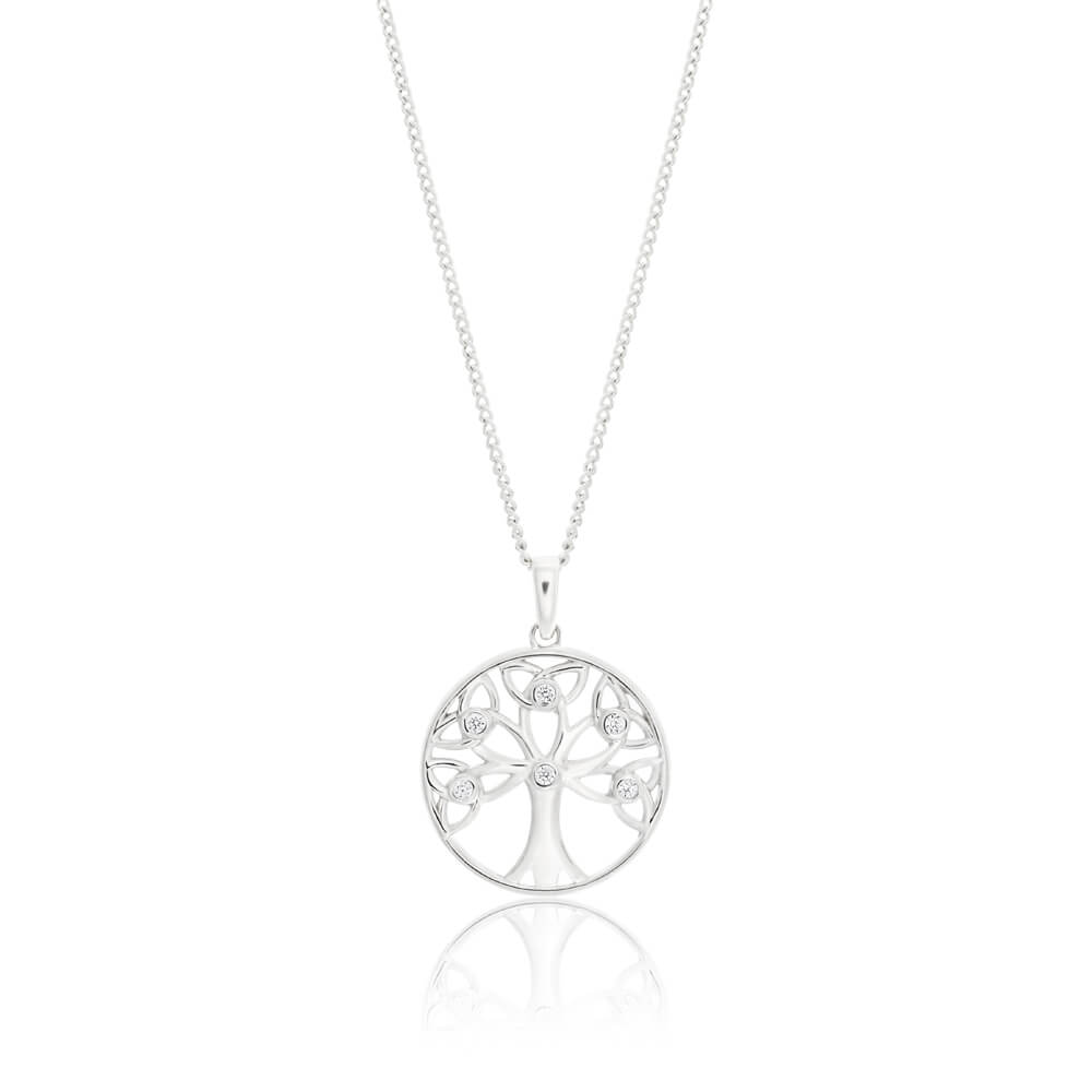 Sterling Silver Rhodium Plated Cubic Zirconia Tree Of Life Pendant