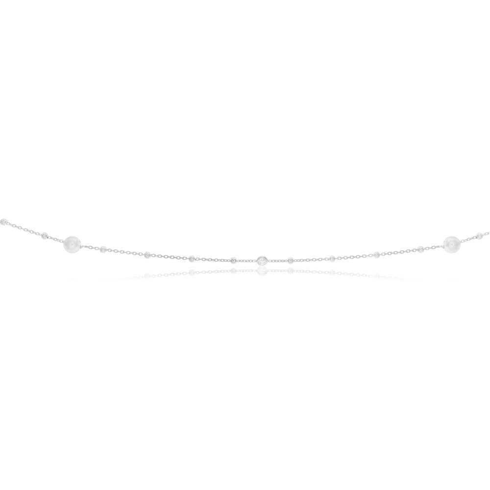 Sterling Silver Simulated Pearl, Bead and Zirconia Long Chain 80cm