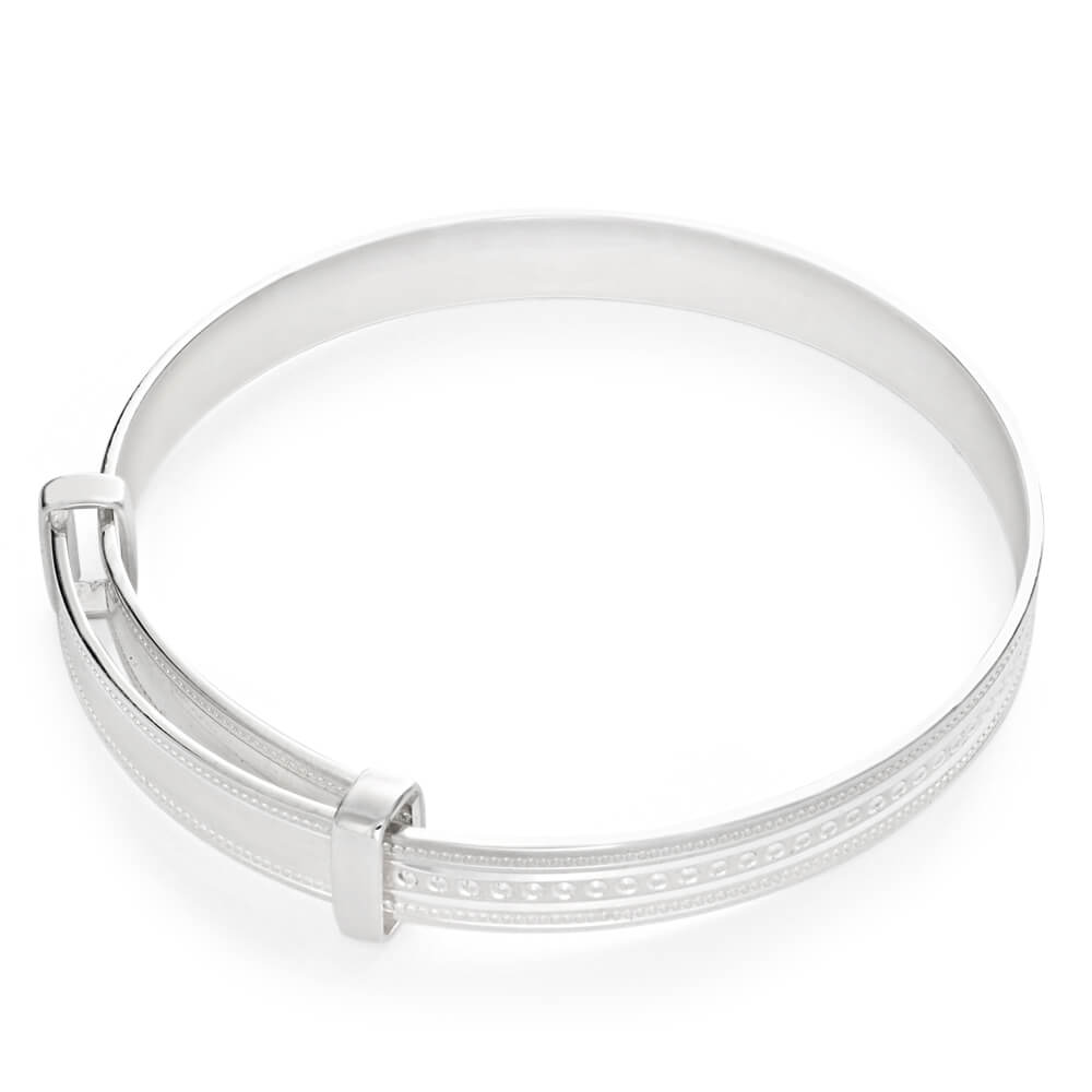 Sterling Silver Milgrain ID Plate Expandable Baby Bangle
