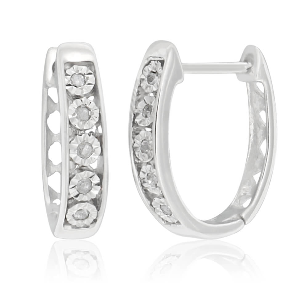 Sterling Silver Hoops with Diamonds