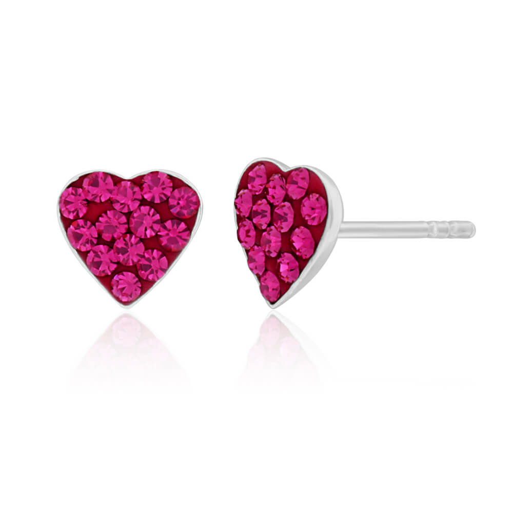 Sterling Silver Crystal Pink Heart Stud Earrings