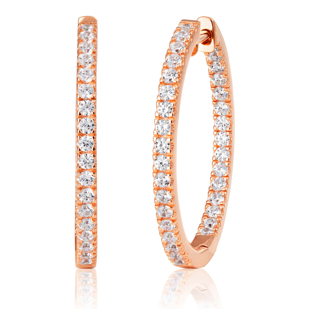 Rose Coloured Gold Plated Sterling Silver Cubic Zirconia Hoop Earrings ...