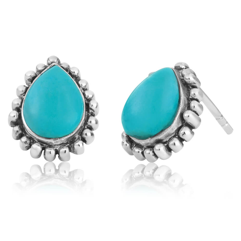 Sterling Silver Created Turquoise Pear Stud Earrings