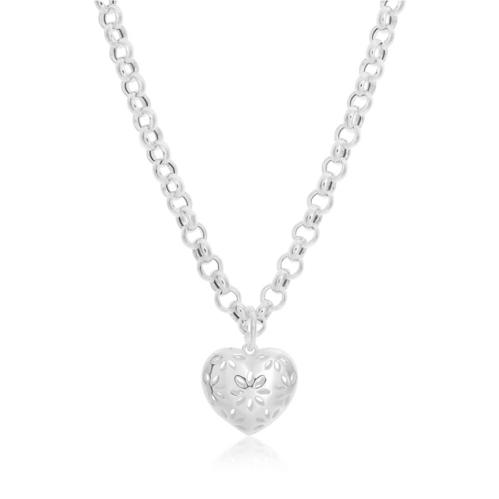 Sterling Silver Belcher Heart Charm Necklace 45cm