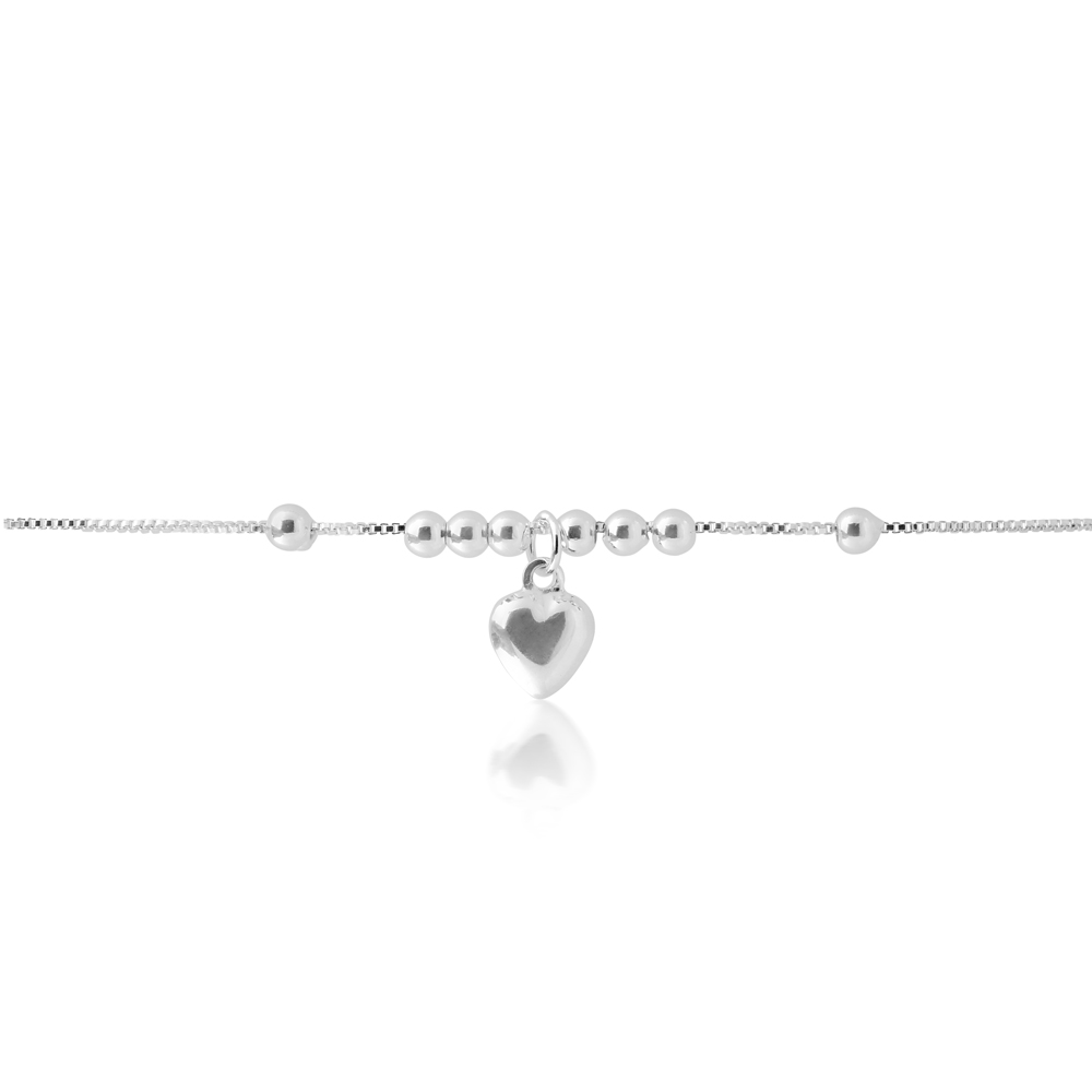 Sterling Silver Beads with Heart Drop Anklet