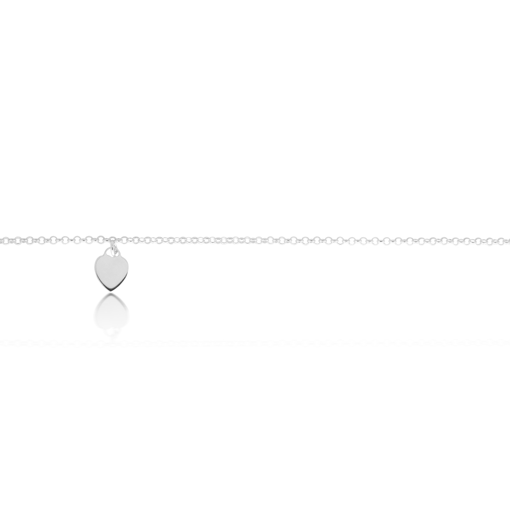 25cm Sterling Silver Heart Charm Trace Anklet