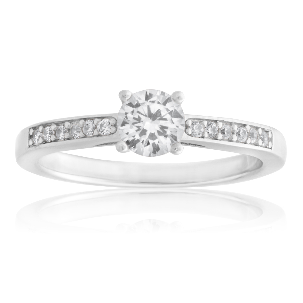 Sterling Silver Zirconia Solitaire Channel Ring