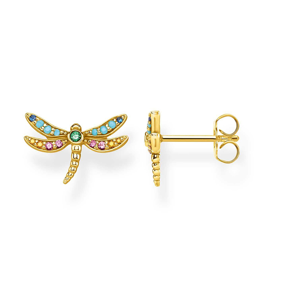 Sterling Silver Gold Plated Thomas Sabo Paradise Dragonfly Stud Earrings
