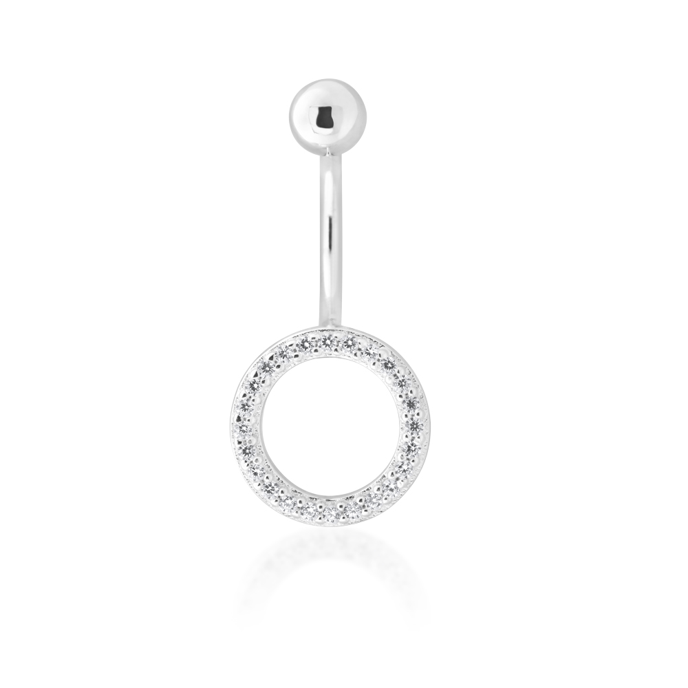 Sterling Silver Belly Bar Zirconia Circle of Life
