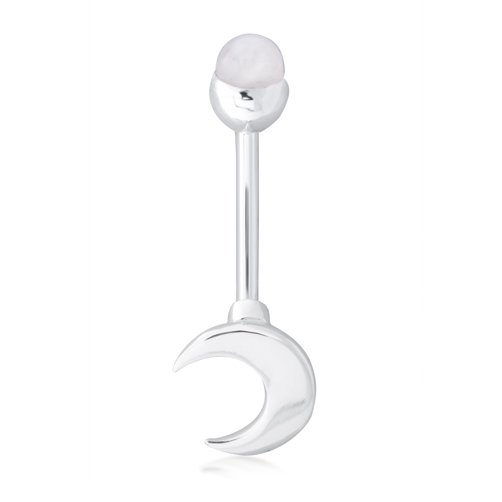Sterling Silver Belly Bar Crescent Moon