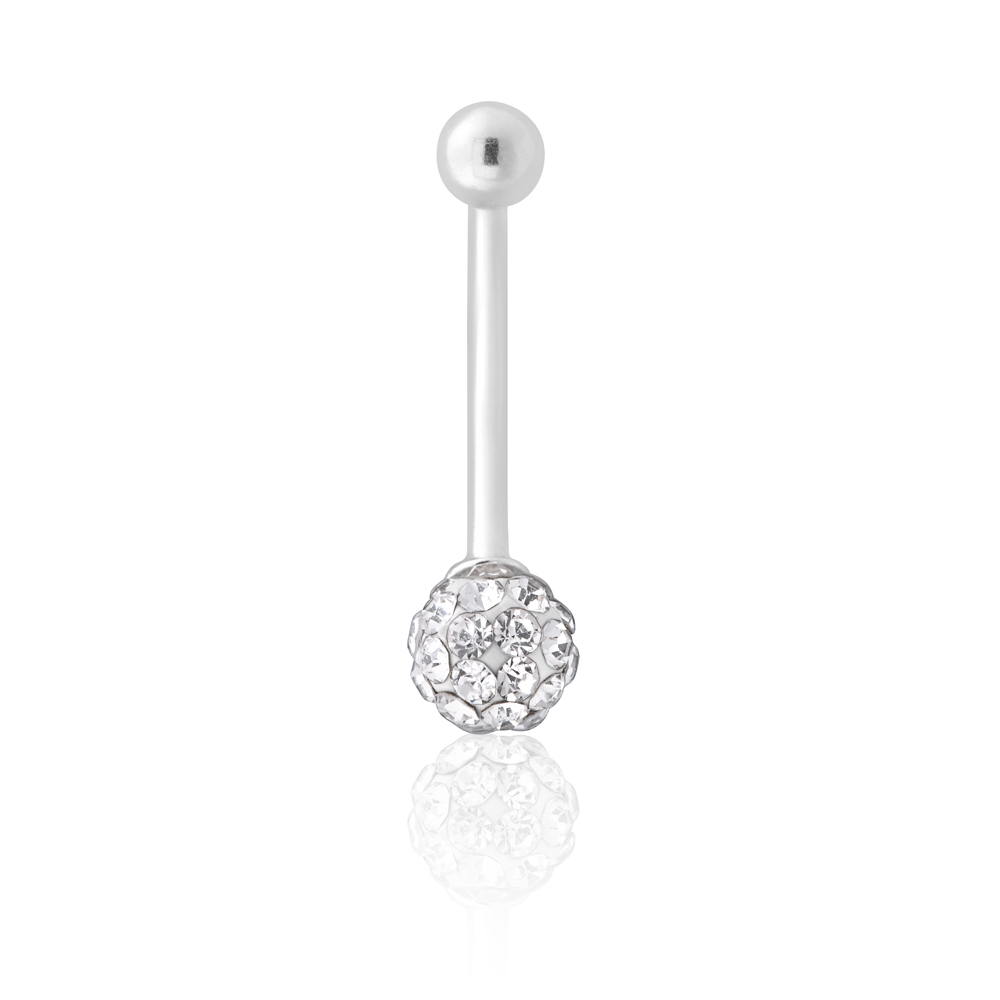 Sterling Silver Belly Bar Crystal Ball