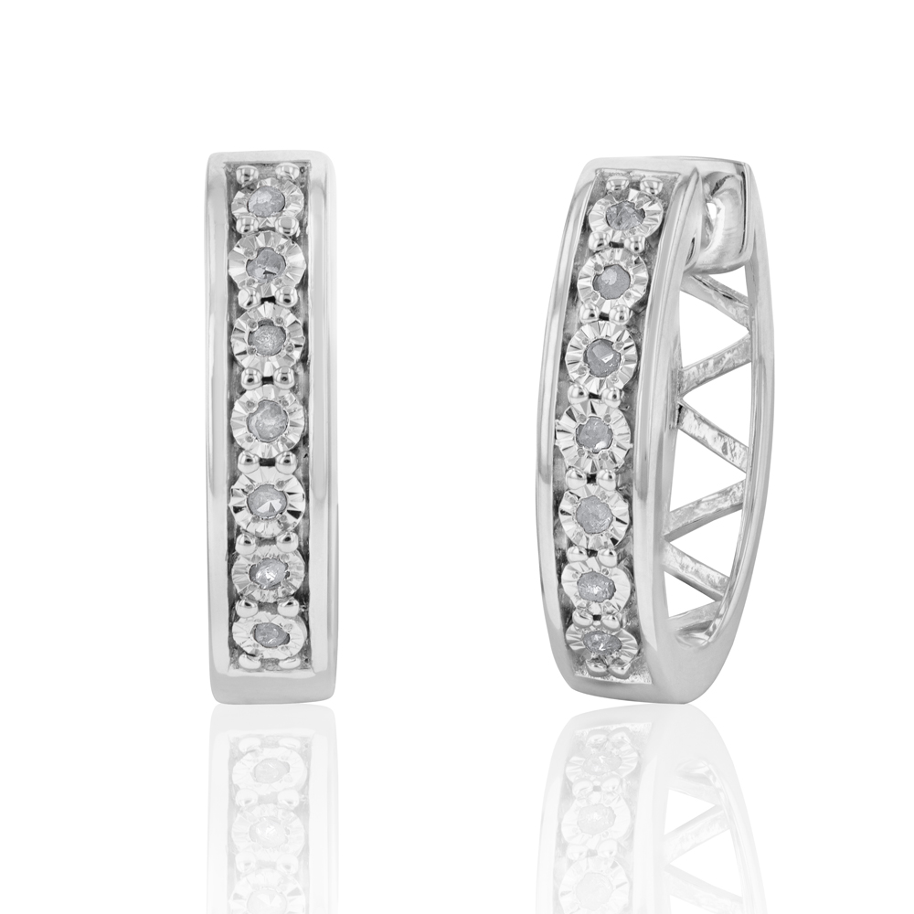 Sterling Silver Diamond Hoops Earrings